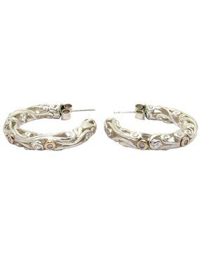 Vintage ATR 925 Sterling Silver & 14K Gold Diamond Filigree Hoop Earrings 10.3g
